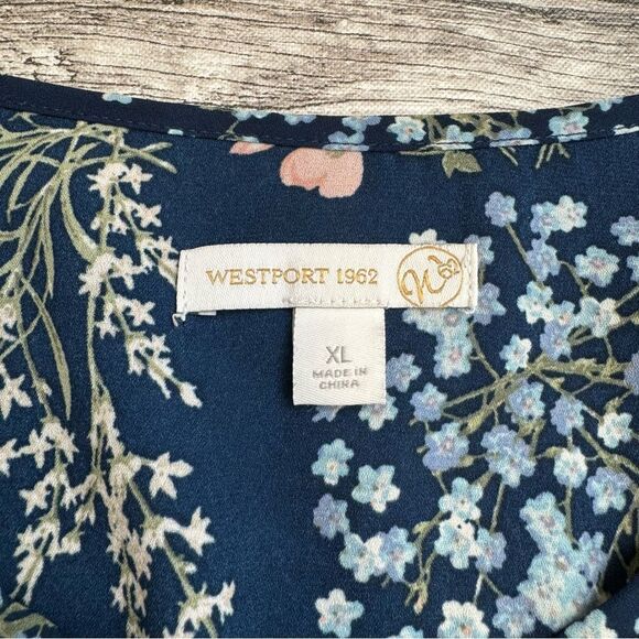 Westport 1962 Women's Floral Button Blouse XL Extra Large Navy Blue Pink Green - Picture 11 of 15
